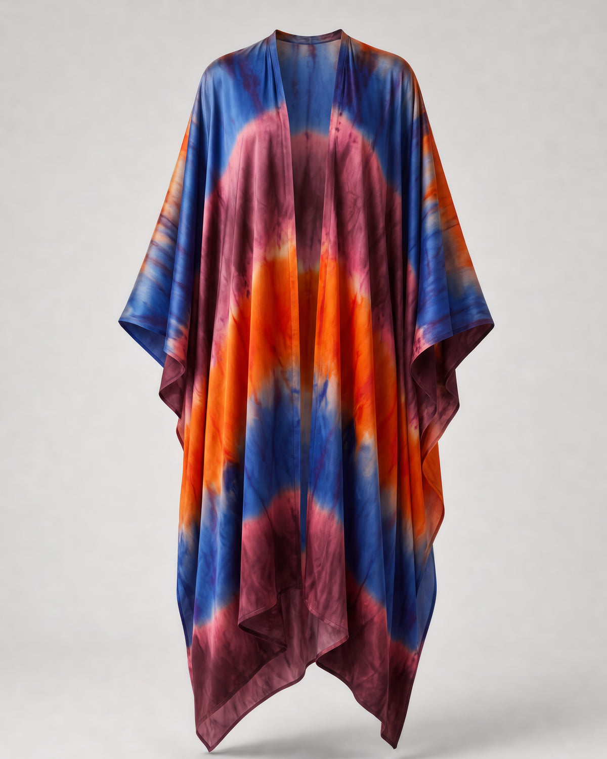 Federica Mantelli Tramonto - mantello, sfumato blu, arancio e viola, disteso