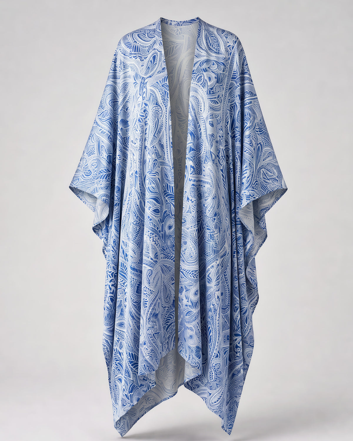 Federica Mantelli Verbena - mantello, motivo paisley bianco e blu, disteso