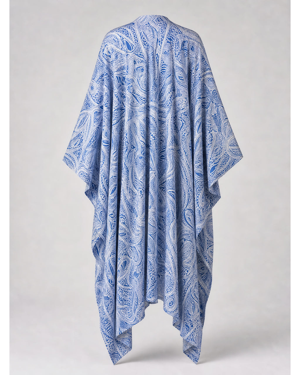 Federica Mantelli Verbena - mantello, motivo paisley bianco e blu, vista posteriore